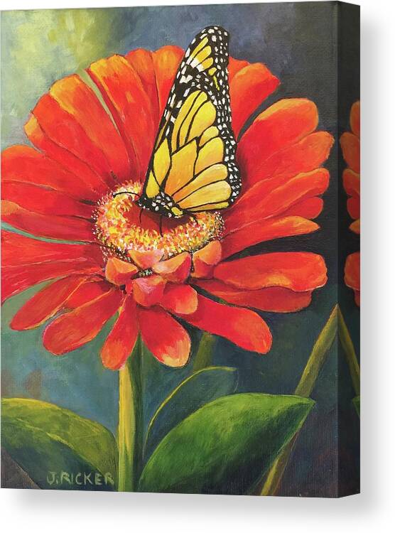 Zinnia Canvas Print featuring the painting Butterfly Rest by Jane Ricker