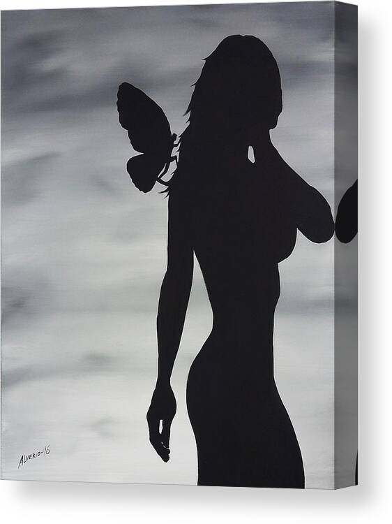 Butterfly Canvas Print featuring the painting Butterfly Silhouette by Edwin Alverio