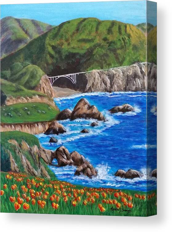 California Coastline Canvas Print featuring the painting California Coastline by Amelie Simmons