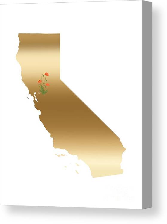 California Canvas Print featuring the digital art California Gold with State Flower by Leah McPhail