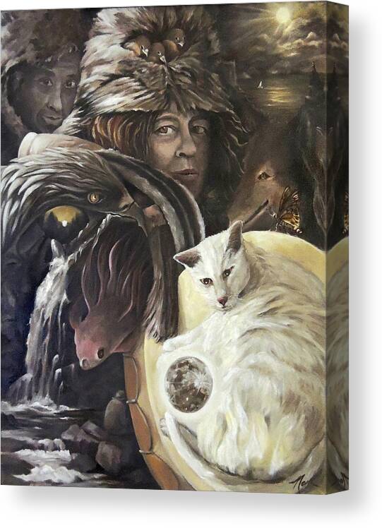 Surrealism Canvas Print featuring the painting Call To The Spirits by Nancy Griswold