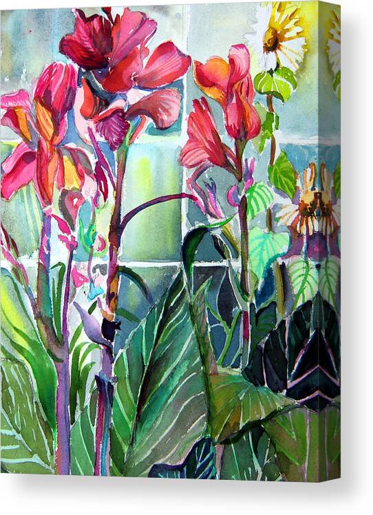 Lilies Canvas Print featuring the painting Cana Lily and Daisy by Mindy Newman