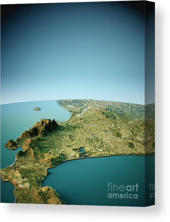 Cape Town Canvas Print featuring the digital art Cape Town 3D View South-North Natural Color by Frank Ramspott