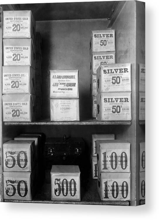 History Canvas Print featuring the photograph Cash Vault Of The United States by Everett