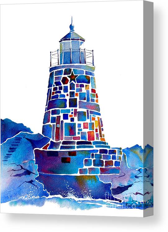 Newport Lighthouse Canvas Print featuring the painting Castle Hill Newport Lighthouse by Jo Lynch