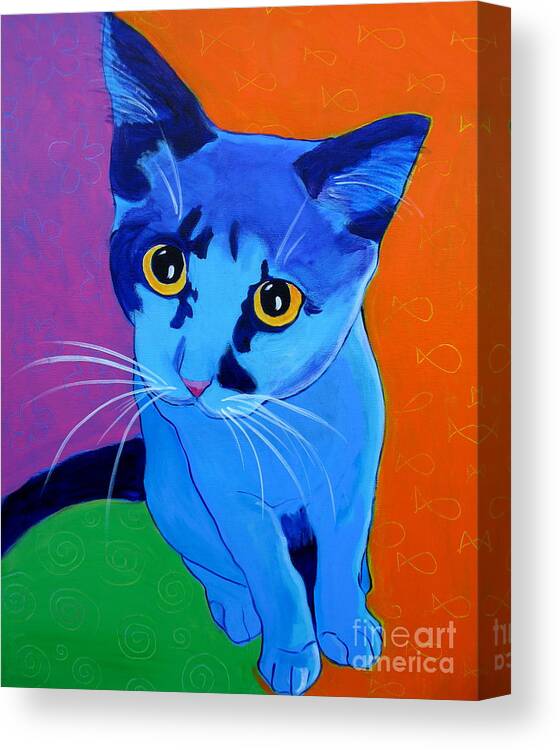 Cat Canvas Print featuring the painting Cat - Kitten Blue by Dawg Painter