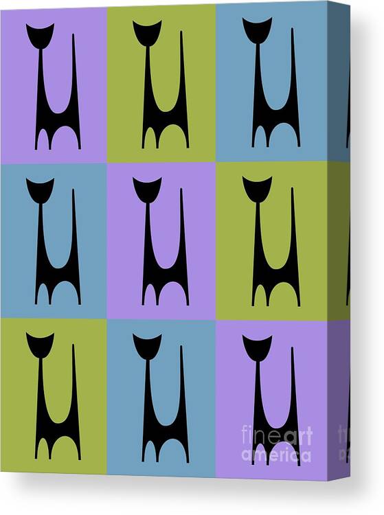 Atomic Cat Canvas Print featuring the digital art Cat 1 Purple Green and Blue by Donna Mibus