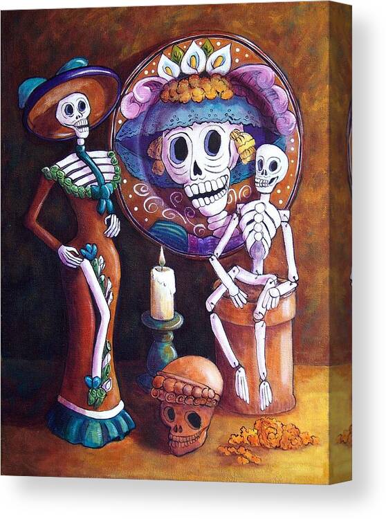 Dia De Los Muertos Canvas Print featuring the painting Catrina Group by Candy Mayer