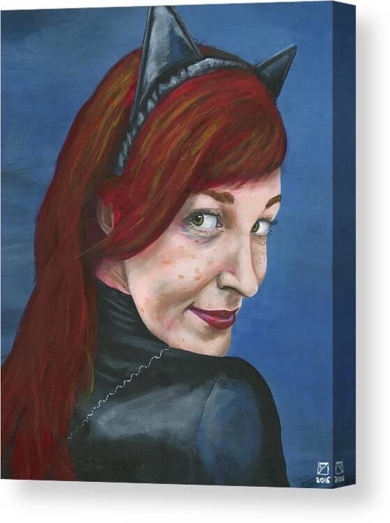 Cosplay Canvas Print featuring the painting Catwoman by Matthew Mezo