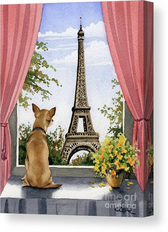 Chihuahua Canvas Print featuring the painting Chihuahua in Paris by David Rogers
