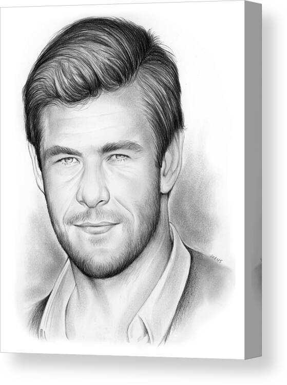 Chris Hemsworth Canvas Print featuring the drawing Chris Hemsworth by Greg Joens