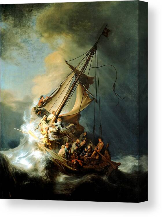 Christ In Storm Canvas Print featuring the painting Christ in the Storm by Rembrandt