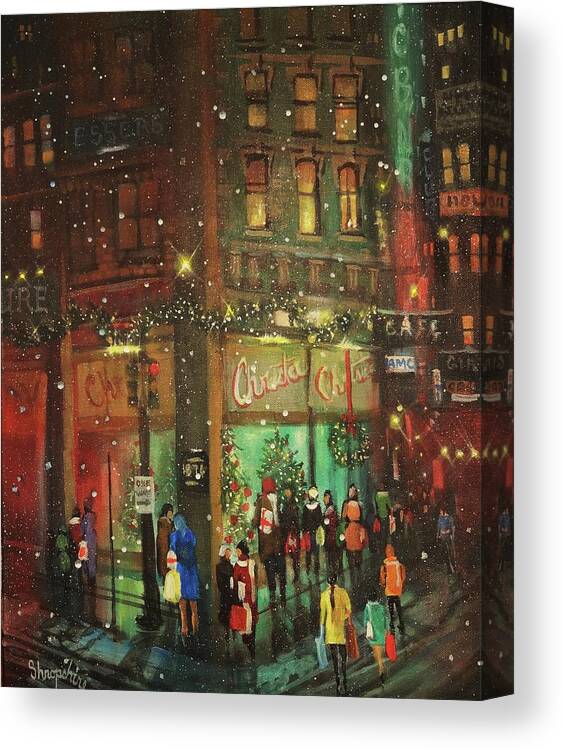 Old Chicago Canvas Print featuring the painting Christmas Shopping by Tom Shropshire