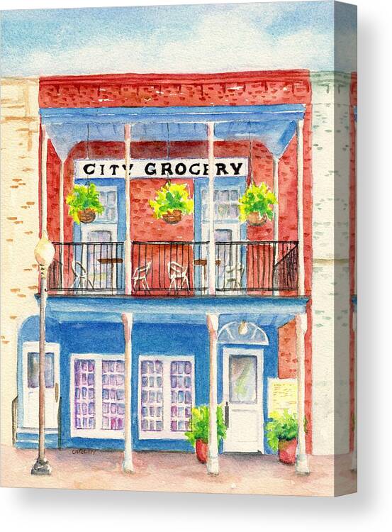 Oxford Ms Canvas Print featuring the painting City Grocery Oxford Mississippi by Carlin Blahnik CarlinArtWatercolor