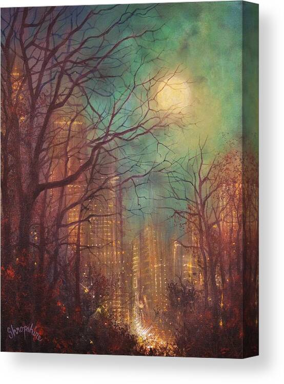 Full Moon Canvas Print featuring the painting City Moon by Tom Shropshire