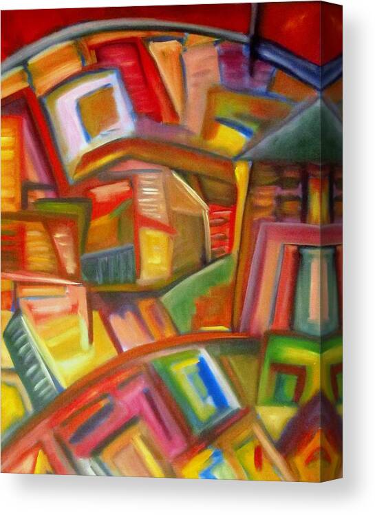 Abstract Cityscape Canvas Print featuring the painting Citystack by Patricia Cleasby