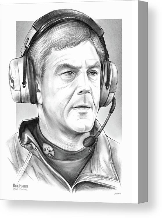 Kirk Ferentz Canvas Print featuring the drawing Coach Kirk Ferentz by Greg Joens