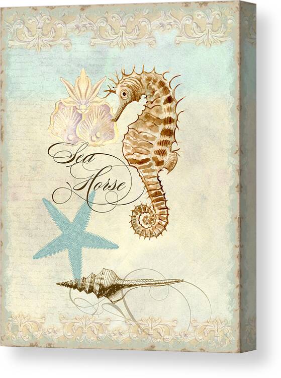 Watercolor Canvas Print featuring the painting Coastal Waterways - Seahorse Rectangle 2 by Audrey Jeanne Roberts