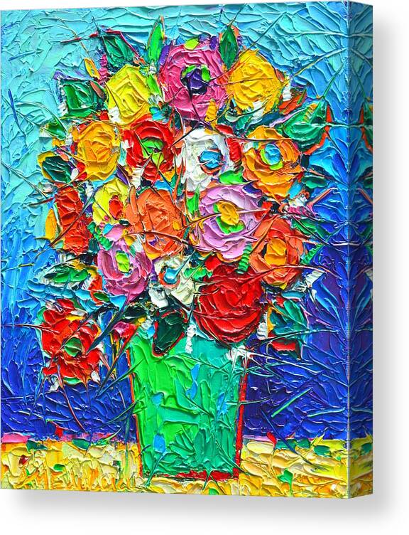 Abstract Canvas Print featuring the painting Colorful Wildflowers Abstract Modern Impressionist Palette Knife Oil Painting By Ana Maria Edulescu by Ana Maria Edulescu