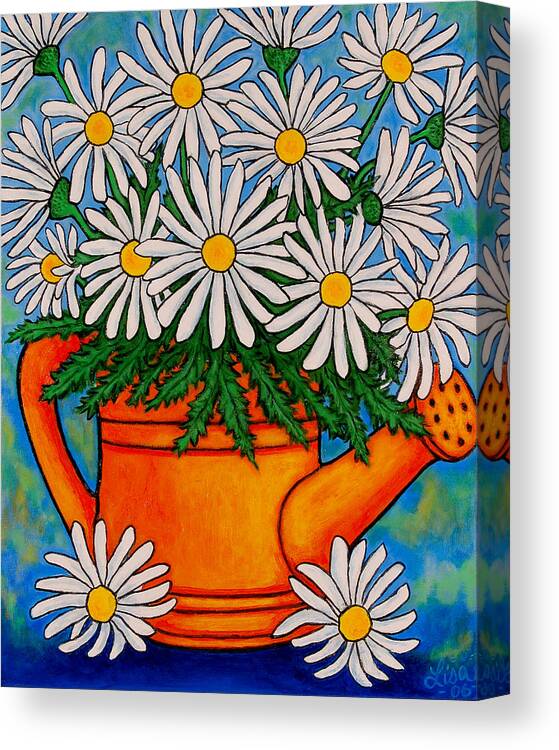 Daisies Canvas Print featuring the painting Crazy for Daisies by Lisa Lorenz