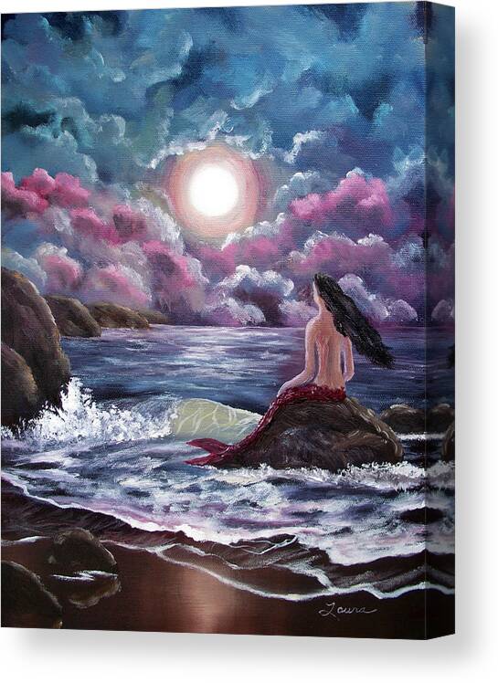 Moon Canvas Print featuring the painting Crimson Mermaid by Laura Iverson
