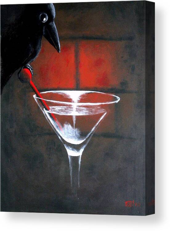 Crow Martini Canvas Print featuring the painting Crow by Poul Costinsky