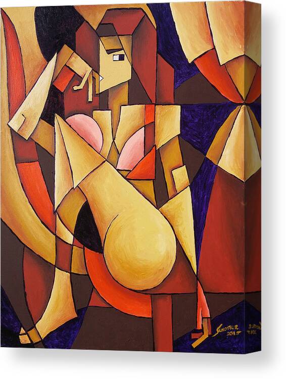 Fantasy Prints Canvas Print featuring the painting Cube Woman by Sotuland Art