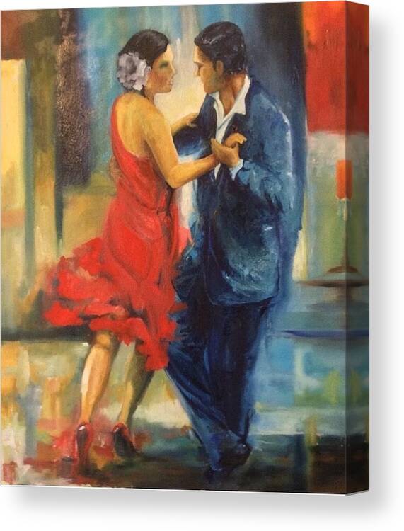 Man Canvas Print featuring the painting Dancing couple by Grus Lindgren