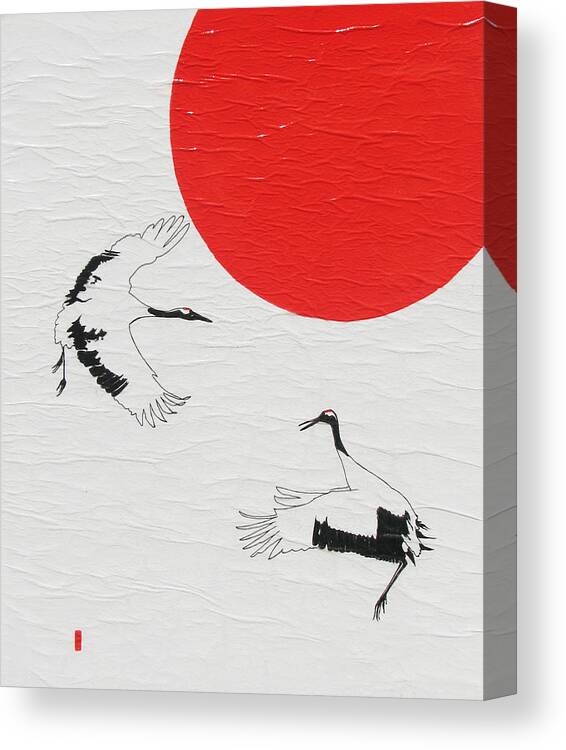 Bird Canvas Print featuring the painting Dancing Japanese Cranes by Stephanie Grant