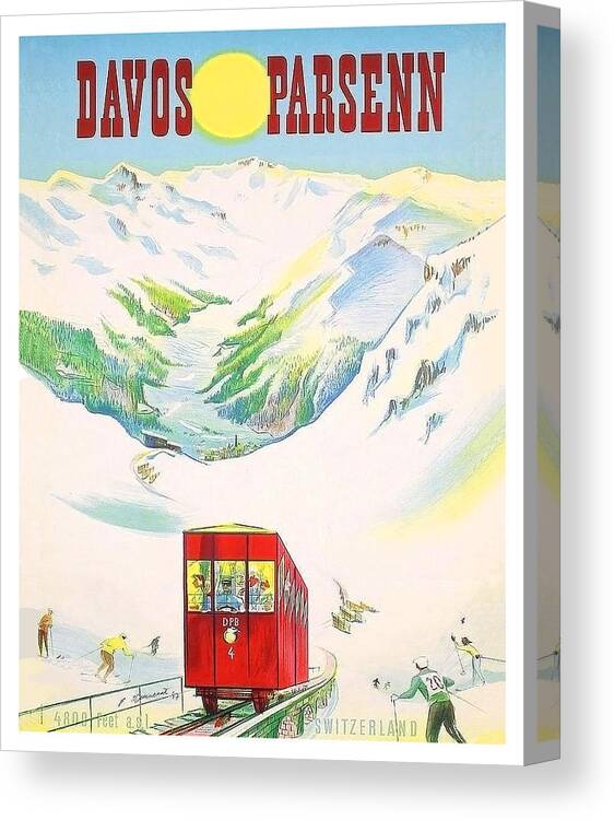 Davos Parsenn Canvas Print featuring the painting Davos Parsenn, Switzerland, travel poster by Long Shot
