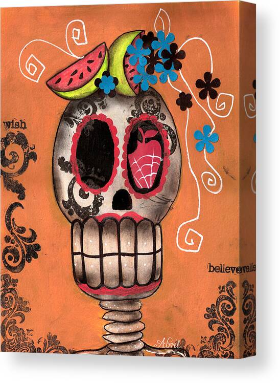 Day Of The Dead Canvas Print featuring the painting Day of the Dead Watermelon by Abril Andrade