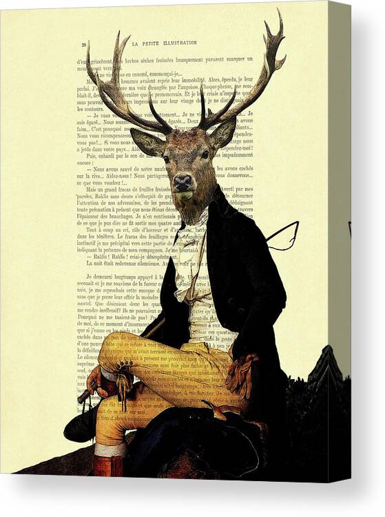 Deer Canvas Print featuring the digital art Deer regency portrait by Madame Memento