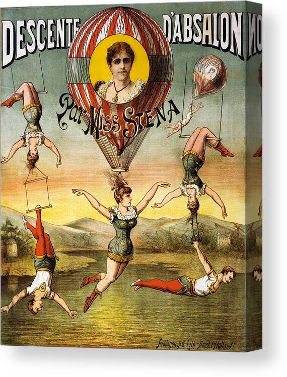 Circus Canvas Print featuring the mixed media Descente D'absalon Par Miss Stena - Aerialists, Circus - Retro travel Poster - Vintage Poster by Studio Grafiikka