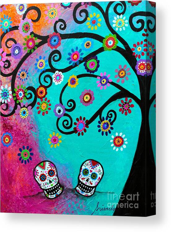 Day Of The Dead Painting Canvas Print featuring the painting Dia De los Muertos Special Couple by Pristine Cartera Turkus