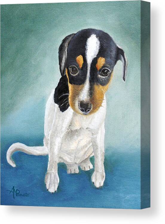 Jack Russell Terrier Canvas Print featuring the painting Doe-eyed Puppy by Angeles M Pomata