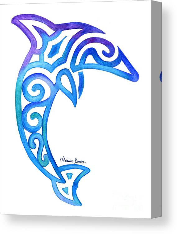 Dolphin Canvas Print featuring the drawing Dolphin by Heather Schaefer