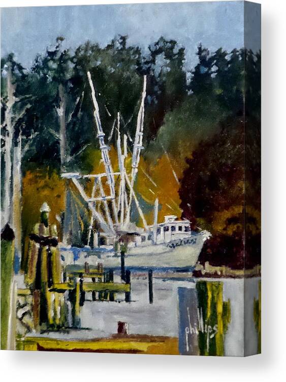 Boat Canvas Print featuring the painting Downtown Parking by Jim Phillips