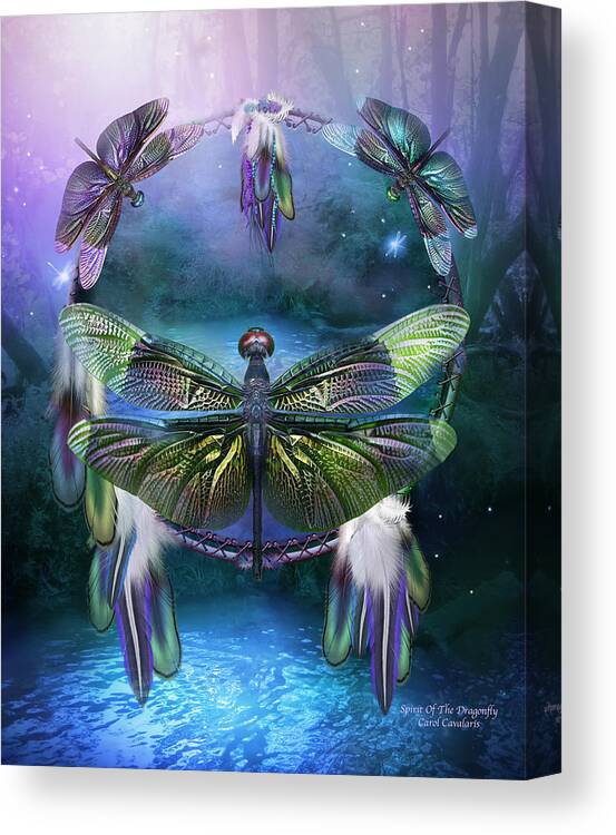 Carol Cavalaris Canvas Print featuring the mixed media Dream Catcher - Spirit Of The Dragonfly by Carol Cavalaris