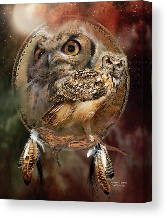 Carol Cavalaris Canvas Print featuring the mixed media Dream Catcher - Spirit Of The Owl by Carol Cavalaris