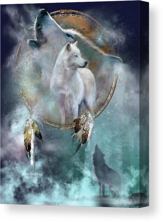 Carol Cavalaris Canvas Print featuring the mixed media Dream Catcher - Spirit Of The White Wolf by Carol Cavalaris
