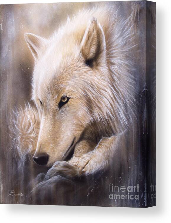 Wildlife Art Canvas Print featuring the painting Dreamscape - Wolf by Sandi Baker