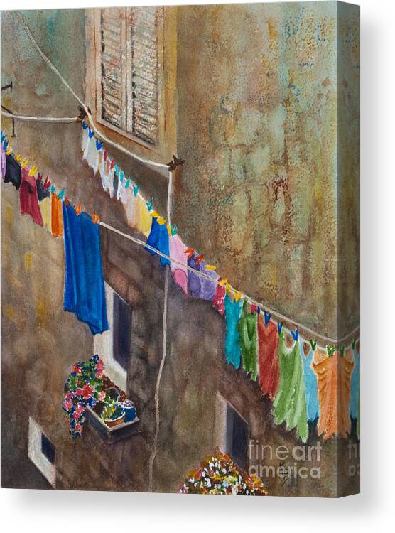Laundry Canvas Print featuring the painting Drying Time by Karen Fleschler