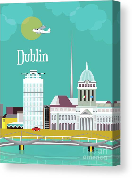 Dublin Canvas Print featuring the digital art Dublin Ireland Vertical Scene by Karen Young