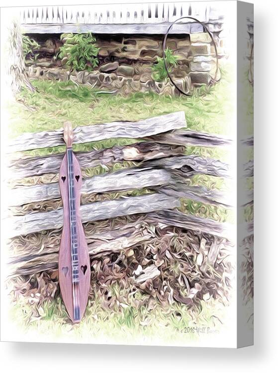 Music Canvas Print featuring the painting Dulcimer on a Fence Nbr 1A by Will Barger