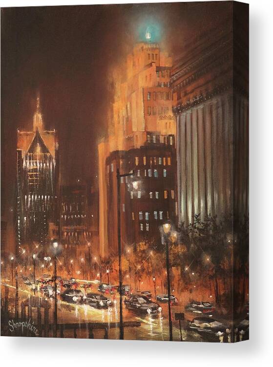 Milwaukee Canvas Print featuring the painting East Wisconsin Avenue by Tom Shropshire
