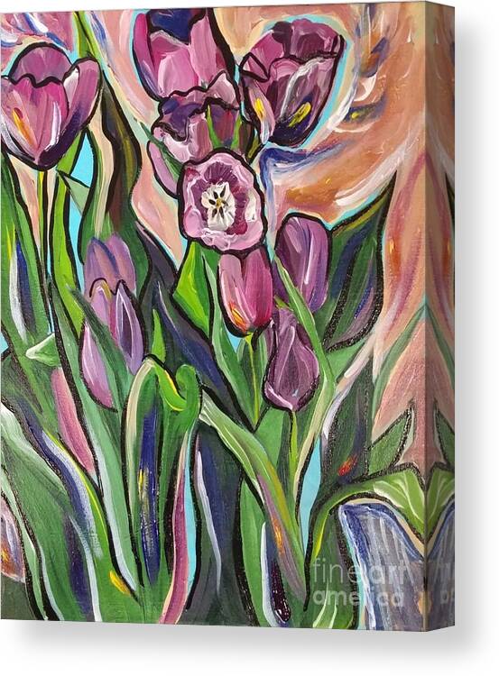 Flowers Canvas Print featuring the painting Tulip Abstraction by Catherine Gruetzke-Blais