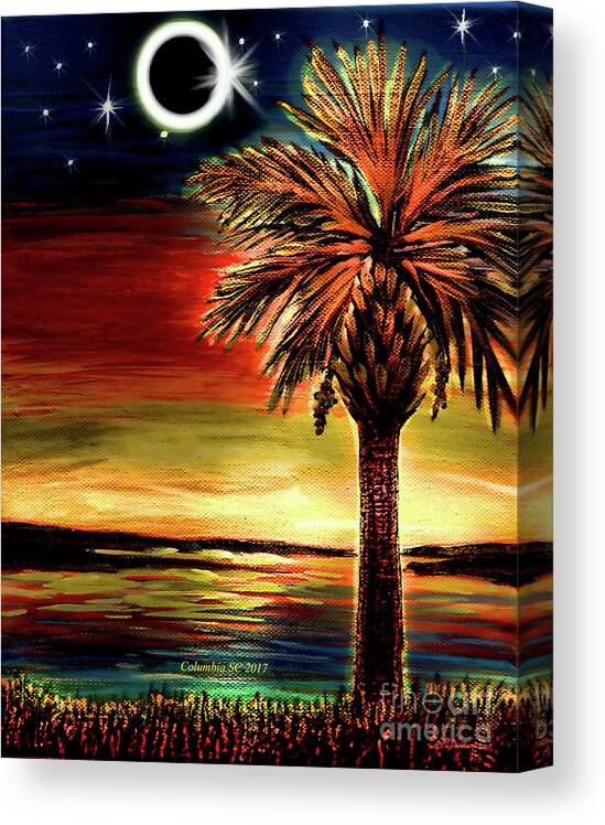 Palmetto Tree Canvas Print featuring the digital art Eclipse 2017 South Carolina by Pat Davidson