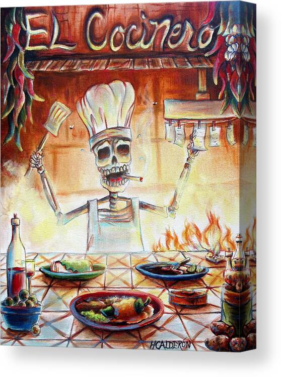 Day Of The Dead Canvas Print featuring the painting El Cocinero by Heather Calderon