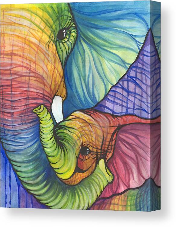 Elephant Canvas Print featuring the painting Elephant Hug by Sarah Jane