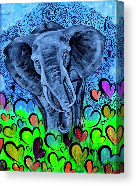 Elephant Canvas Print featuring the painting Elley by Artist RiA